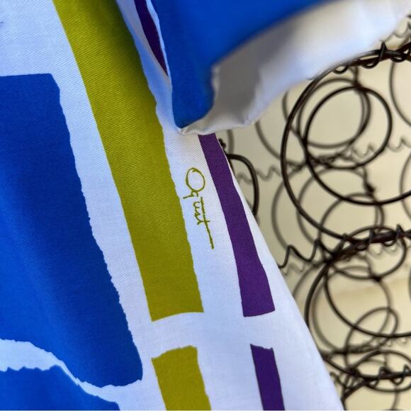 VTG 1970's Catherine Ogust for Penthouse Gallery blue white gold stripe dress S - Picture 4 of 11